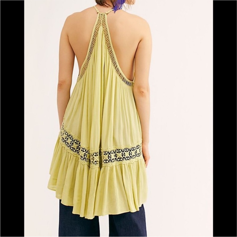Free People Sky Full of Stars Lime Green Lace Halter Swing Dress Tunic Top - Picture 4 of 11